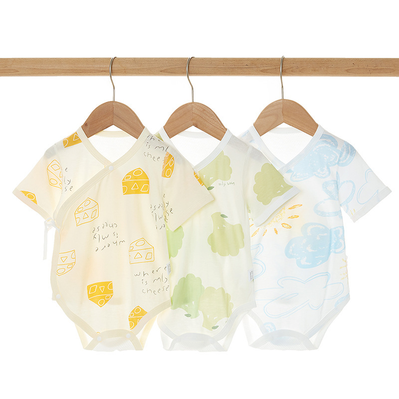 Baby's Wrap Fart Clothes Pure Cotton Short-sleeved Newborn Summer Thin Breathable Baby's Double Belly Triangle Climbing