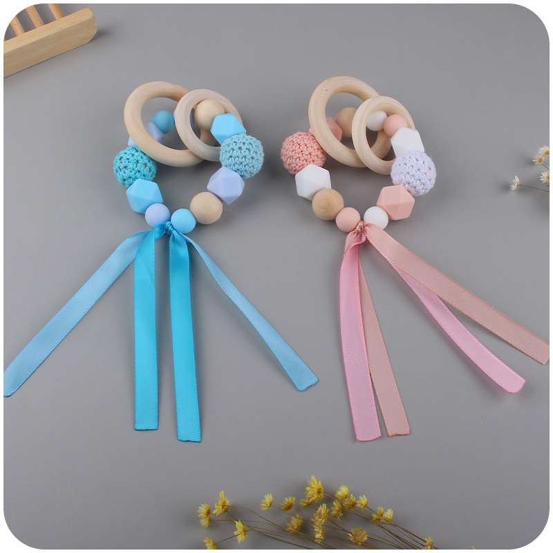 Nuevo bebé suministros cinta pulsera mordedor bebé creativo cuentas de silicona mordida pegamento molar juguete AliExpress