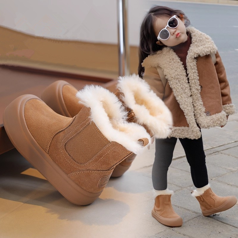 Children's Boots 2025 New Winter Big Snow Cotton Girls' Baby Fleece-Lined Kids' Shoes_voghion.com