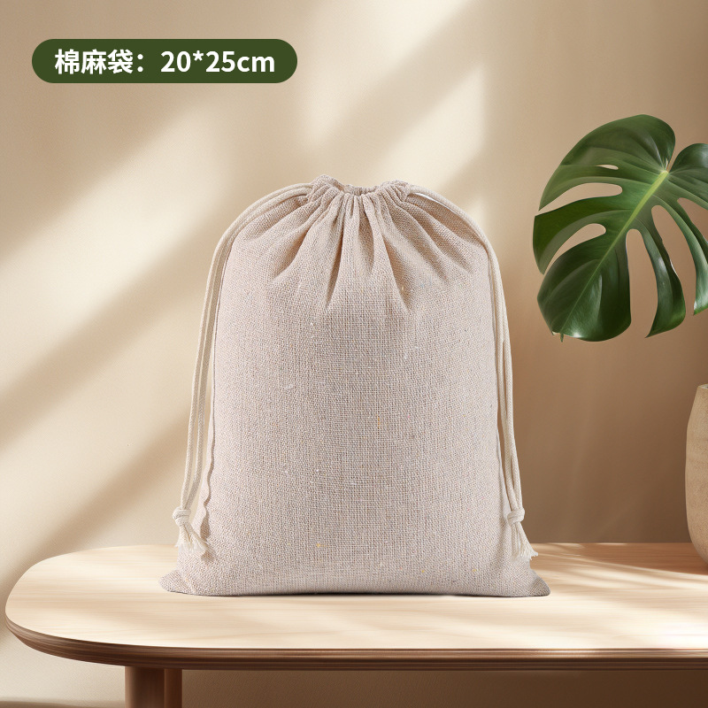 Bolsa de Almacenamiento con Cordón de Algodón, Bolsa de Lino con Cordón, Se Puede Imprimir con Logotipo, Bolsa de Tela Pequeña en Existencia