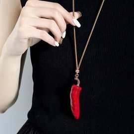 马年复古红红火火红色滴油辣椒项链高级感精致简约百搭毛衣链