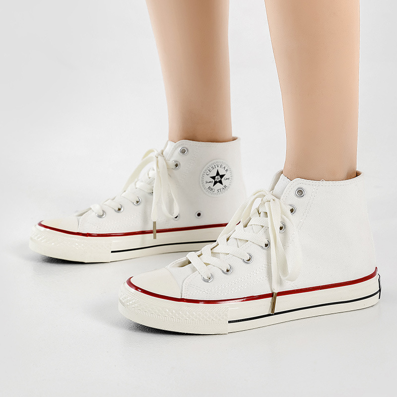 クラシックなハイカット1970年代レトロスニーカー、韓国版2025秋原宿風万能学生女子キャンバスシューズ、男女カップル向け