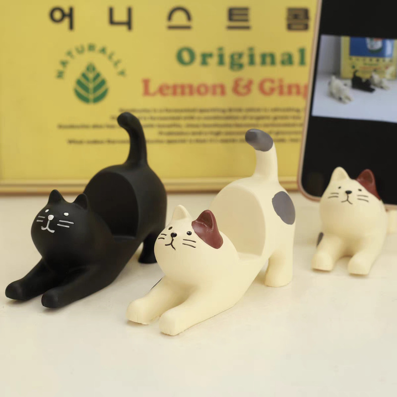 猫咪手机支架横放平板ipad创意潮玩追剧懒人手机座树脂工艺品摆件|undefined