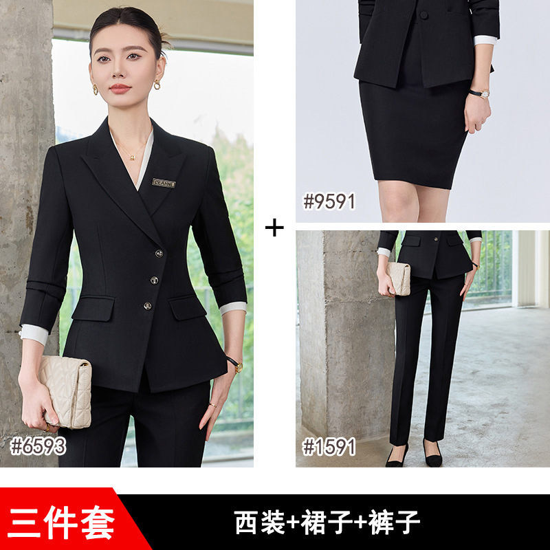 职业套装2025高级感职场正装西服外套三扣OL酒店前台接待行政工服|undefined