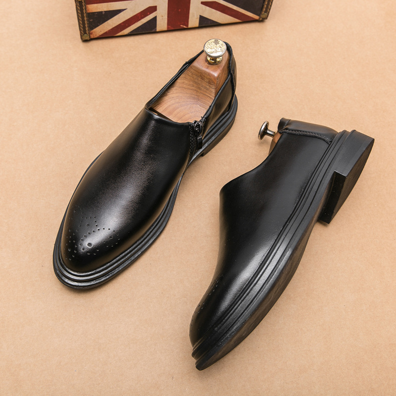 Estilo coreano de moda tallado zapatos de cuero puntiagudos de negocios de los hombres ropa formal perezoso slip-on zapatos de plataforma cremallera lateral zapatos de cuero Casuales
