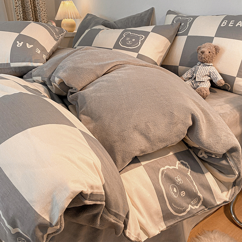 Juego de cama de lana de coral de leche de invierno de cuatro piezas 2024 sábanas nuevas fundas de edredón sábana ropa de cama