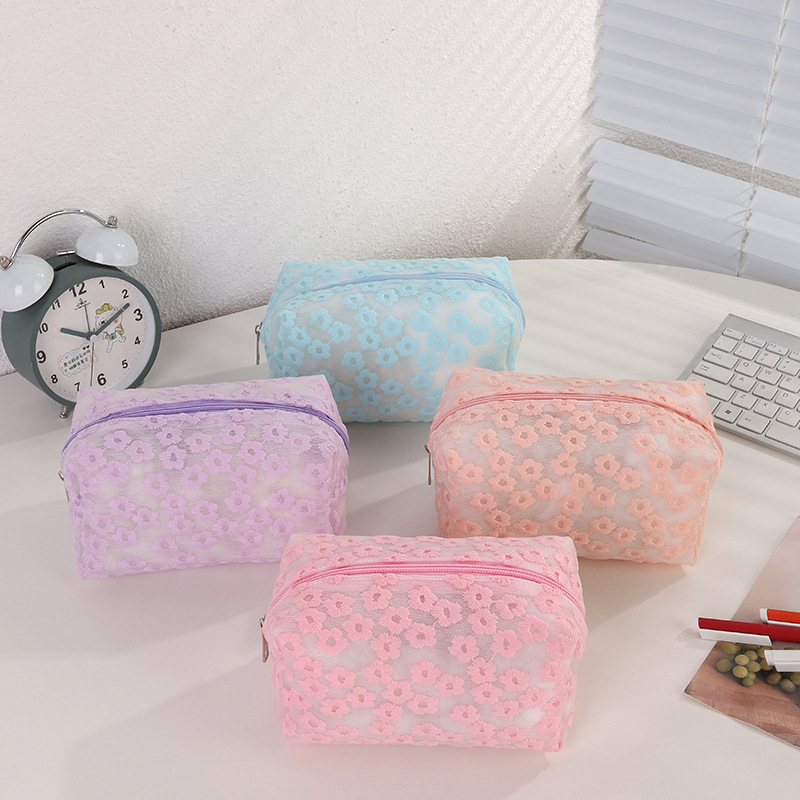 Bolsa de maquillaje transparente de crisantemo de color sólido bolsa de maquillaje de belleza bolsa de maquillaje de red insins bolsa de maquillaje portátil impermeable EVA flor