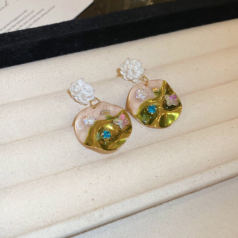 Monet Garden Pintura al óleo Pendientes de perlas de flores de viento Pendientes de lujo ligero de alta calidad Pendientes frescos dulces franceses mujeres