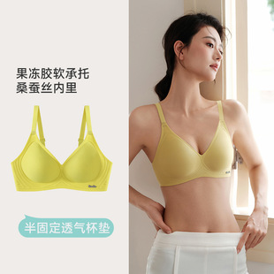 Seamless Women's Underwear with Mulberry Silk Lining, Wireless Semi-Fixed Bra, Honeycomb Breathable Comfortable Gathering Bra with Beautiful Back Design