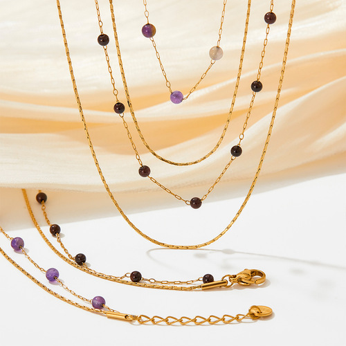 Dongguan titanium steel jewelry wholesale European and American natural stone beads high-end stainless steel necklace bracelet anklet set