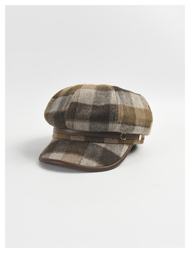 Women's Basic Retro Plaid Curved Eaves Beret Hat display picture 4