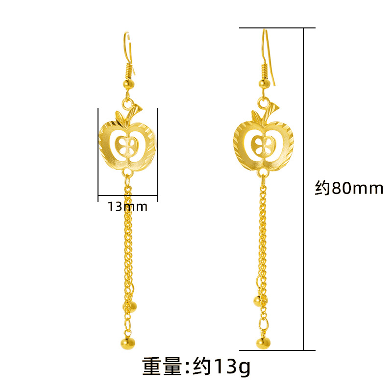 Pendientes de borla larga de Apple de oro pendientes elegantes de estilo étnico de las mujeres no se desvanecen personalidad de la moda nacional luz joyería de lujo