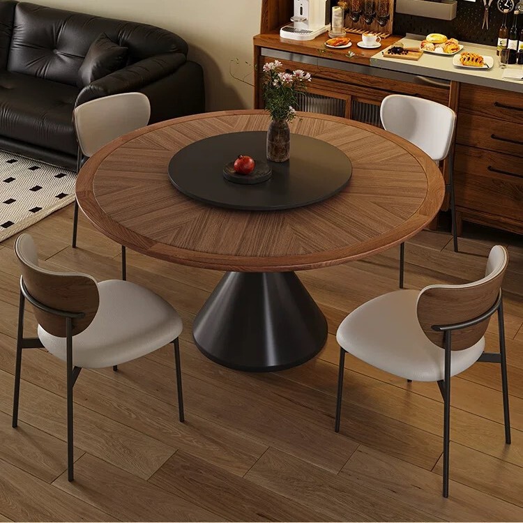 Spot Round Table Solid Wood Texture Round Slate Dining Table French Retro Cream Home High-End Dining Table with Turntable