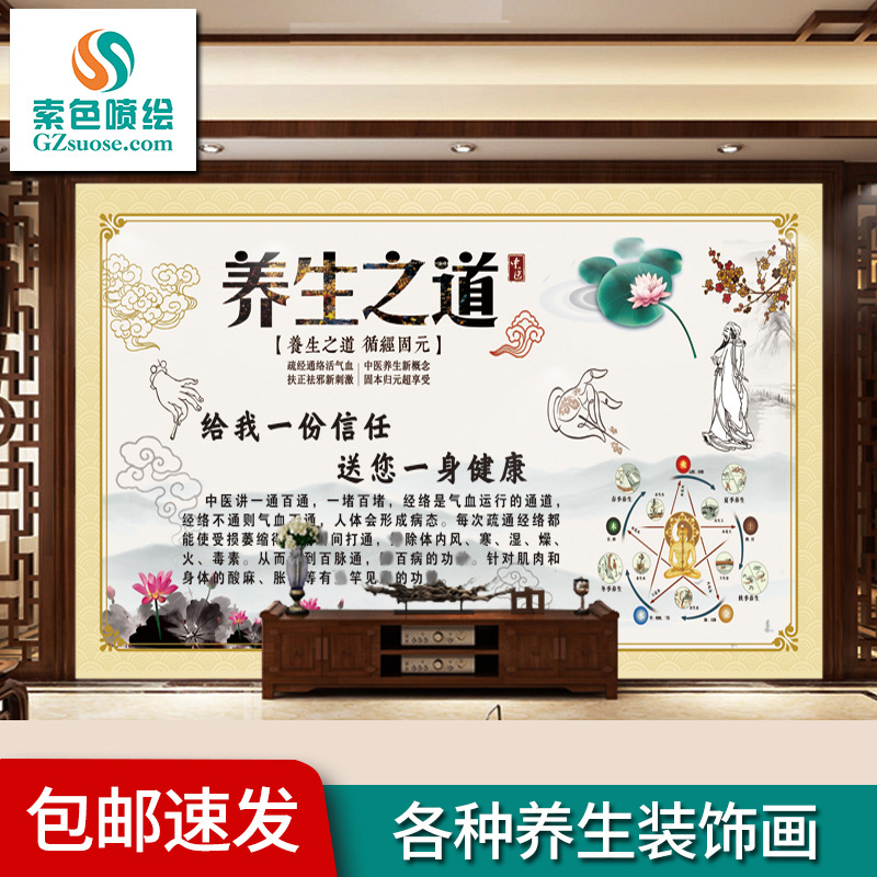 包邮养生图 会所挂画背景墙装饰足疗墙贴中医人体九种体质养生图