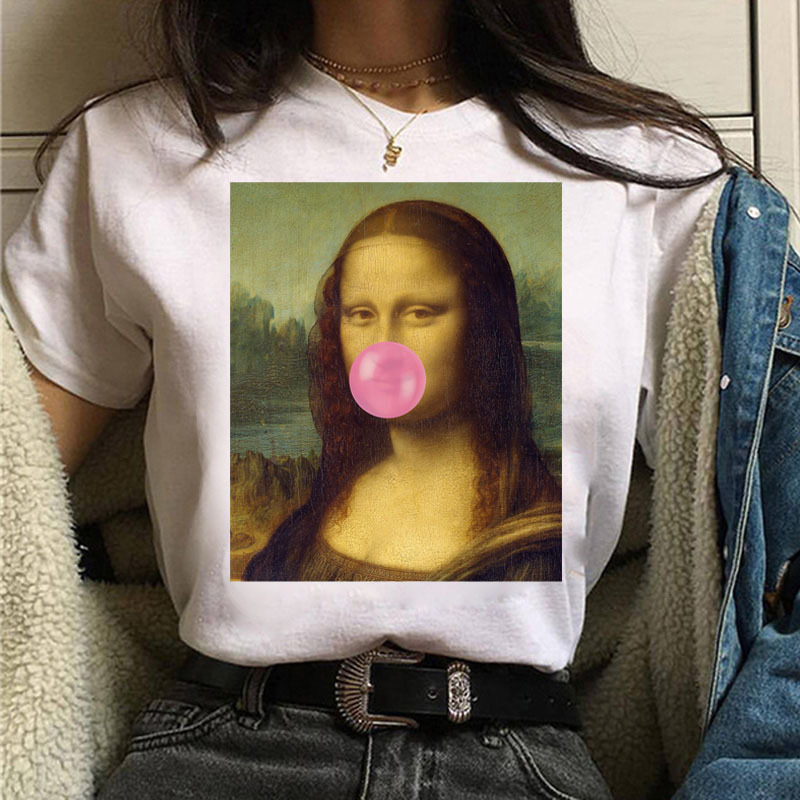 Mona Lisa spoof mask printing T-shirt short sleeve women's foreign trade cross-border wish/ebay Amazon Europe and America
