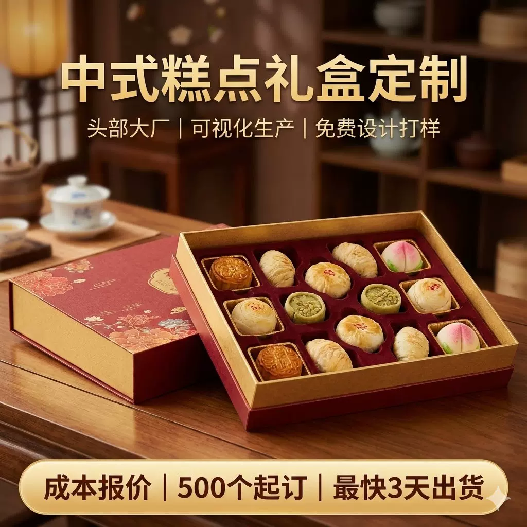 中式糕点天地盖礼盒定制白卡烫金厂家直供小批量快速打样印刷定做