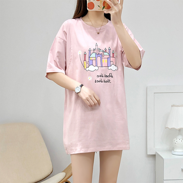 お出かけ用純綿授乳服、おしゃれなホットママ風マタニティTシャツ、春夏半袖ボトムスシャツ、授乳トップス、夏服|undefined