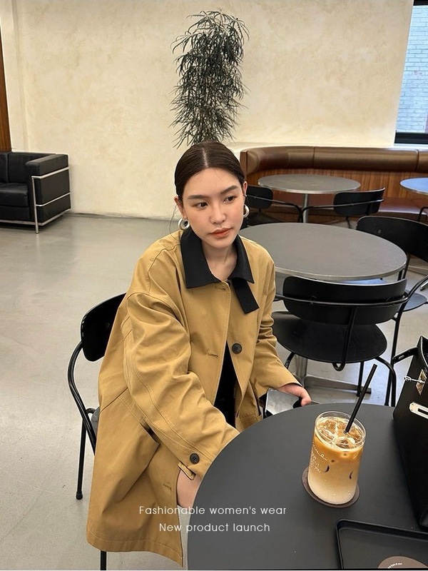 【意法】早秋卡其色风衣外套女英伦风高级感大衣宽松中长款休闲装|undefined