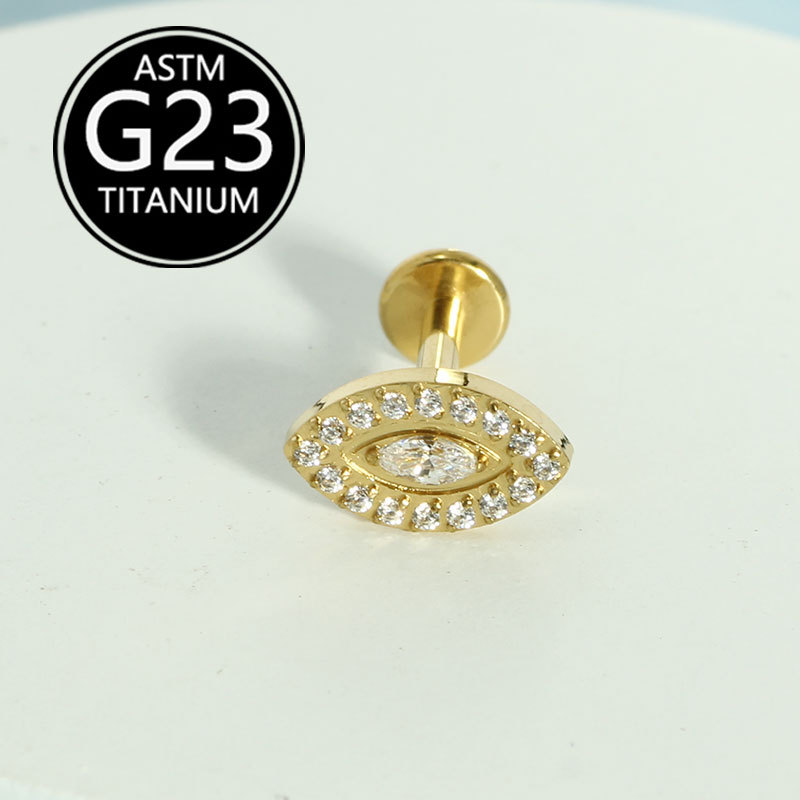 F-136 Full Diamond Demon Eye Titanium Piercing Jewelry Internal Thread Lip Stud Earring Marquise Zircon detail image 5
