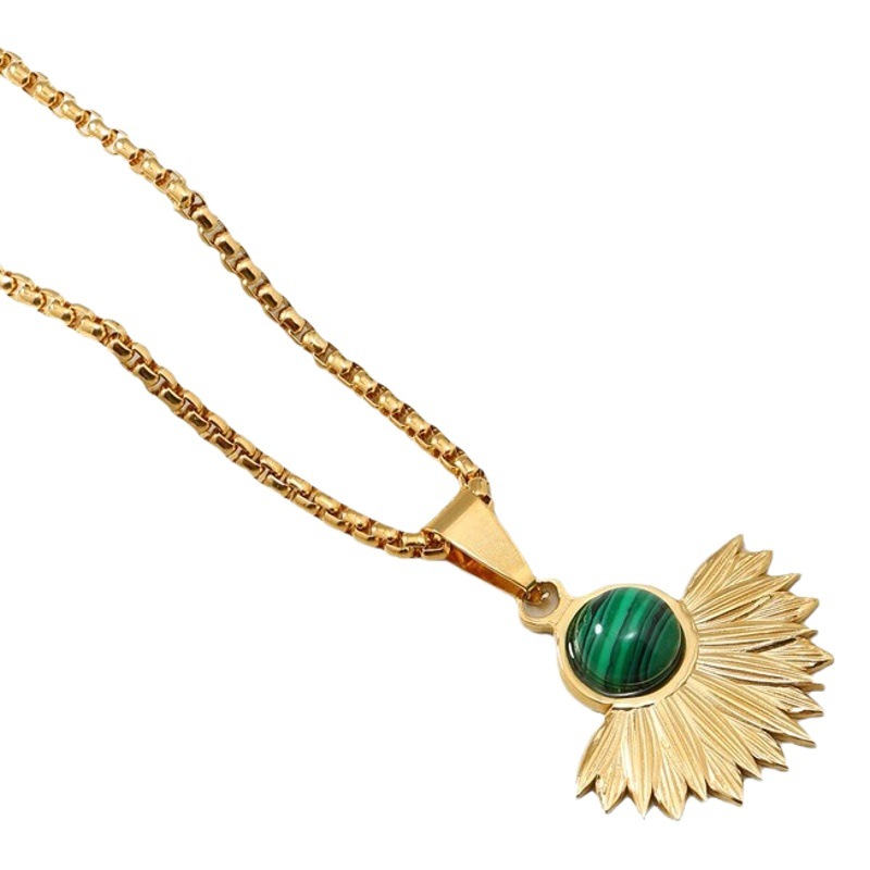 Cruz-frontera Bohemia natural turquesa titanio acero colgante en forma de abanico accesorios de la joyería malaquita joyas de acero inoxidable