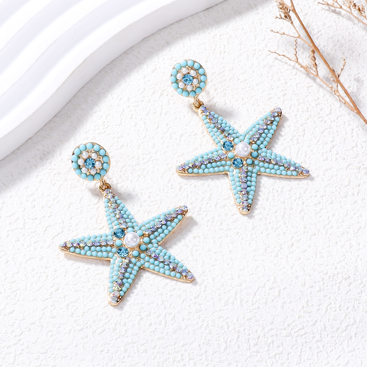 1 Pair Casual Sweet Starfish Inlay Alloy Rhinestones Pearl Drop Earrings display picture 14