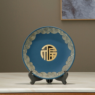 New Chinese-style Fortune Plate Decoration Creative Living Room Antique Rack Hallway Office Desktop Decoration Resin Decoration
