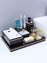 酒店卫生间洗手台置物架感洗漱用品收纳盒卫浴托盘大理石套装皂碟