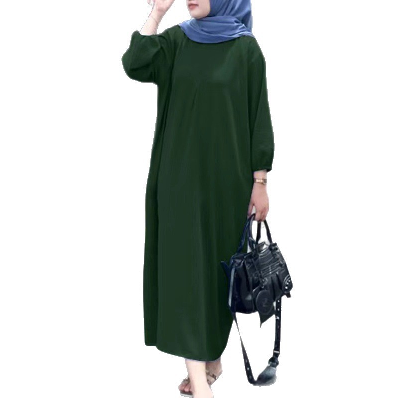 Cross-border Middle Eastern Muslim New Women's Puff Sleeve Solid Color Vest Robe, Ladies' Casual Loose Long Dress In_ecoleips.com