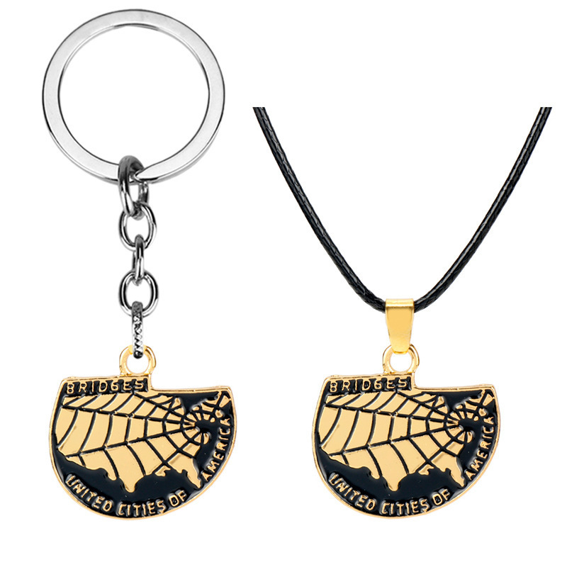 Cross-border Hot Sale Death Stranded California Map Alloy Drop Necklace Keychain Vintage Spider Web Pendant