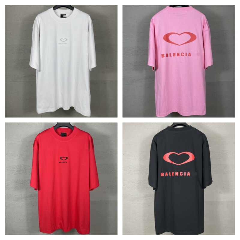 Correct Version Paris B 25 New Chinese Valentine's Day Limited Heart Loose Sports Short-Sleeved T-Shirt for Men and Women