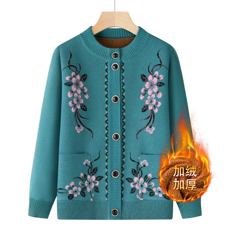 Средний и пожилой кардиган куртка осенняя бабушка свитер мама одевается бархат толстый вязаный осенний зимний старик одежда женщина