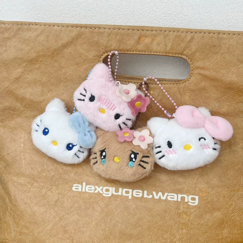 Плюшевая подвеска-брелок (Hello Kitty) миниатюрная мультяшная кукла, мягкая пушистая подвеска для сумки, размер 3.9×2.1×3.1 см