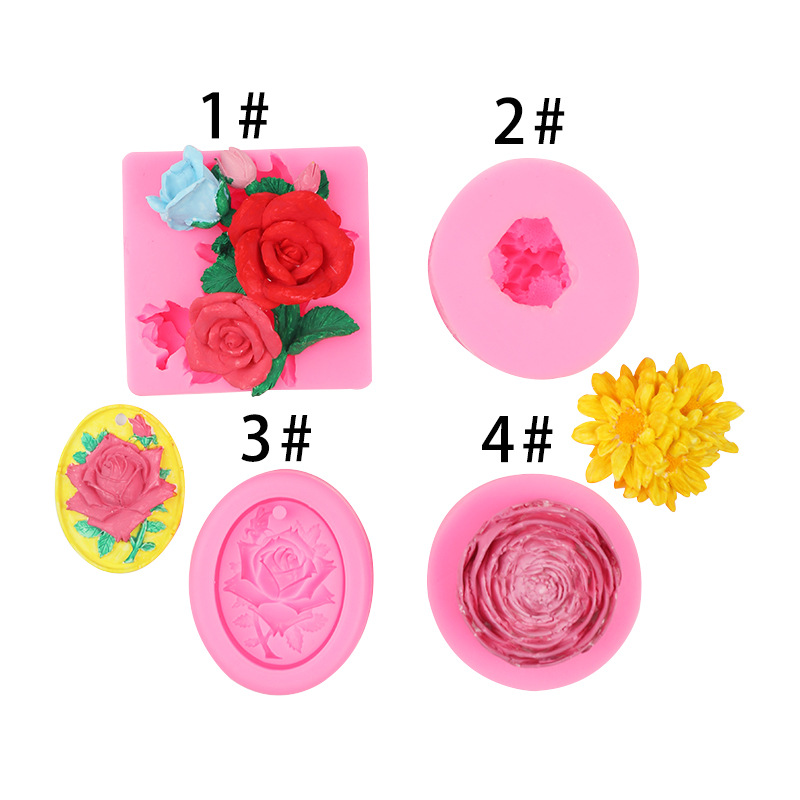 Agujero tridimensional rosa margarita flor brote silicona molde hecho a mano yeso epoxi decoración decorativa molde vela