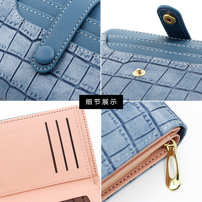 Cocodrilo patrón de las mujeres billetera corta hebilla retro gran capacidad Multi-tarjeta de posición piedra patrón monedero bolso de identificación