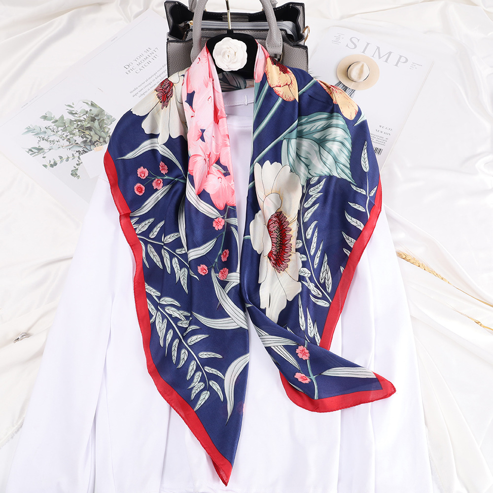 Flower Pattern Summer Season Women's Lady Flower Silk Satin Silk Scarf
