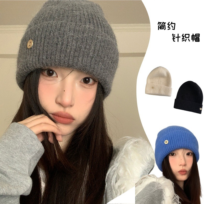 韩版纯色显脸小针织帽子女2025新款秋冬大头围保暖毛线帽包头冷帽|undefined