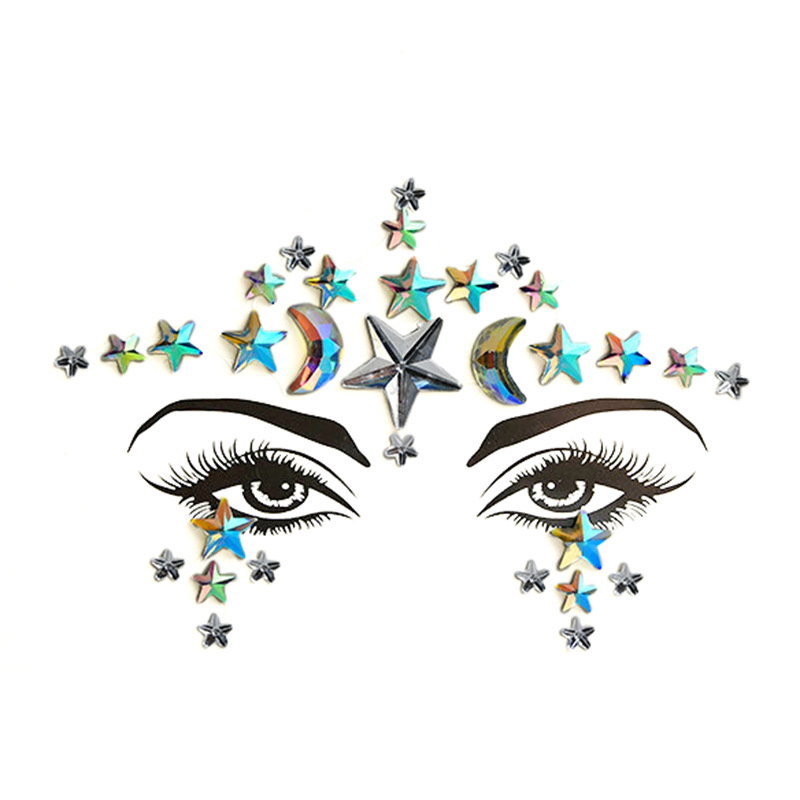 Cruz-frontera nueva cara pegatinas DIY acrílico diamante pegatinas Halloween diamante pegatinas ceja cara pegatinas estrella fiesta