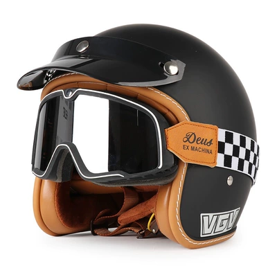 Summer All-Season Universal Safety Helmet, Motosiklet dəbilqələri - m-yahei-black-and-white-checkered-goggles-free-hat-brim-face-towel