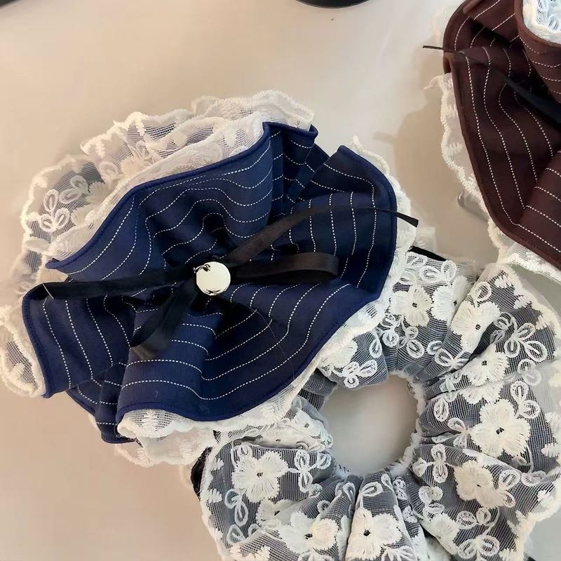 法式条纹复古蕾丝蝴蝶结飘带发圈头绳收腰圈新款高端头饰扎发发绳|undefined