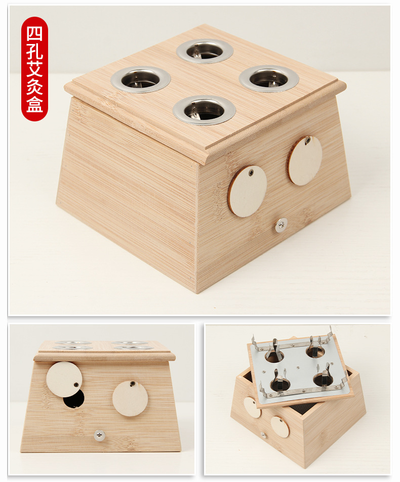 Six Hole Moxibustion Box Ai Jiu He Wooden Warming Device for Traditional Moxa Therapy and Wellness Massage preparation