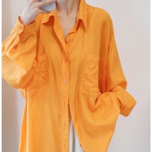 2806#秋季多巴胺~橙色vintage衬衫女小众长袖橘色衬衣慵懒风宽松