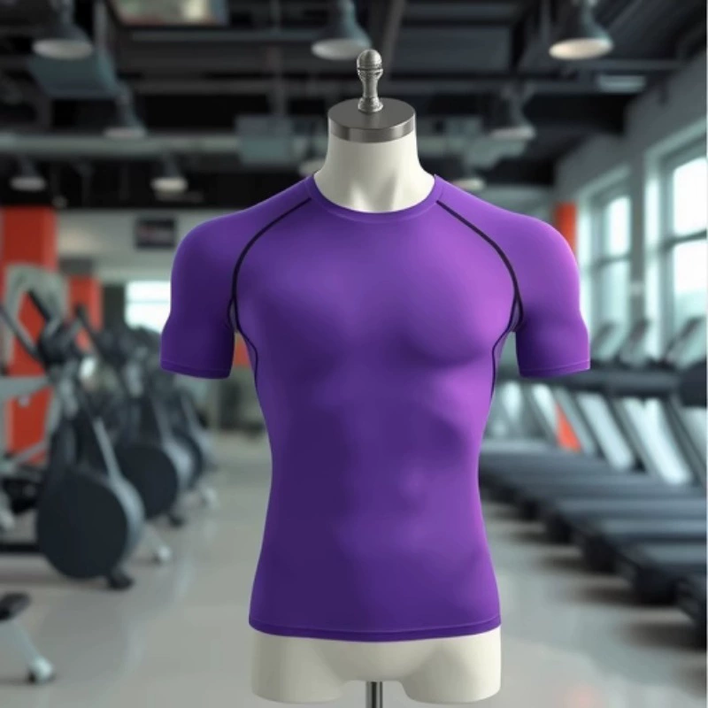 Мужская приталенная футболка для фитнеса фиолетовая эластичная утягивающая