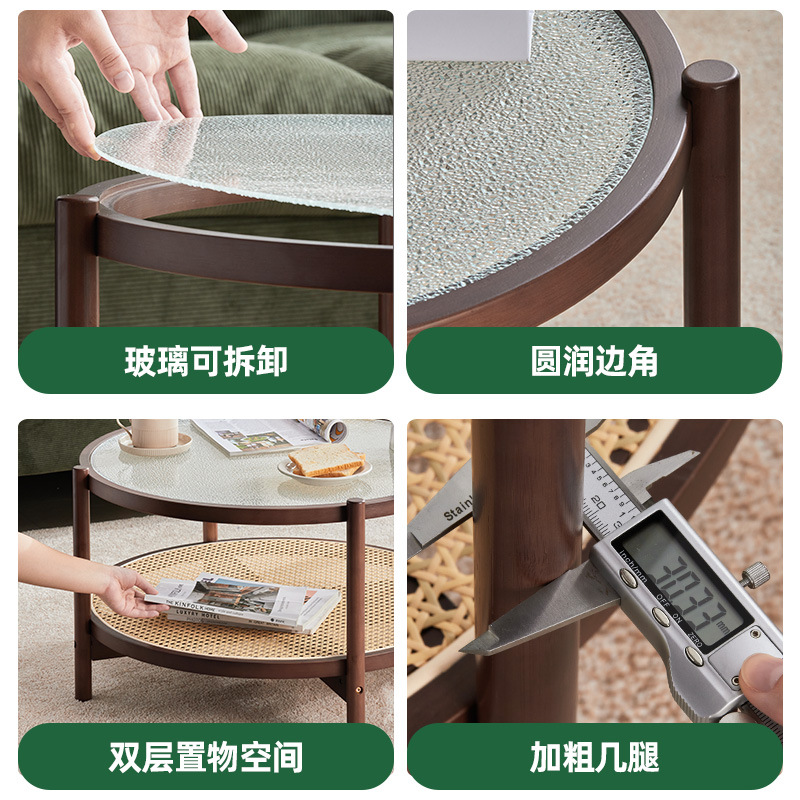 Mesa de café cristal redonda combinación casa pequeño apartamento sala estar simple sofá lado varios ratán tejido neto rojo creativo pequeña mesa redonda