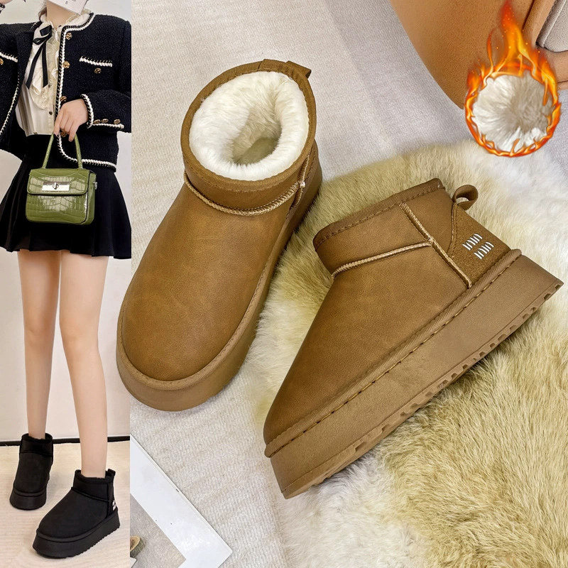 Женские зимние сапоги из овчины на толстой подошве, новая модель 2025 года, для северо-восточных регионов, очень теплые, на флисовой подкладке и утолщенной хлопковой утеплительной прокладке.