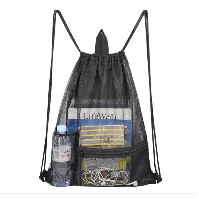 抽绳健身背包游泳运动绳带背包购物收纳包沙滩玩具尼龙网布束口袋