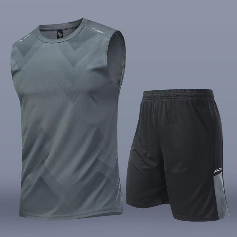 New Professional Outdoor Running Suit for Men, Quick-Drying Sleeveless Sports Vest, Shorts, Loose Sweat-Absorbent and Breathable Training Clothes