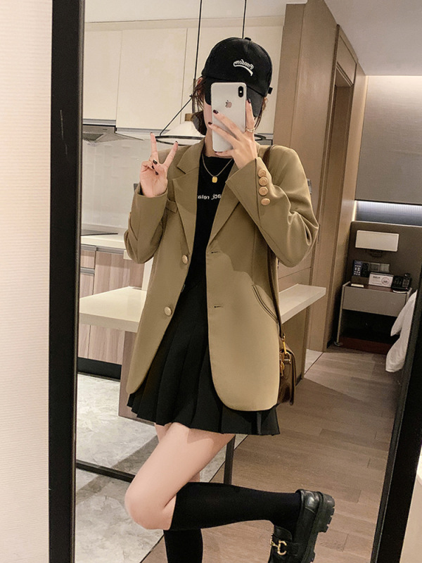 2025秋装新款西装外套女炸街设计感小众休闲咖色显瘦小西服|undefined
