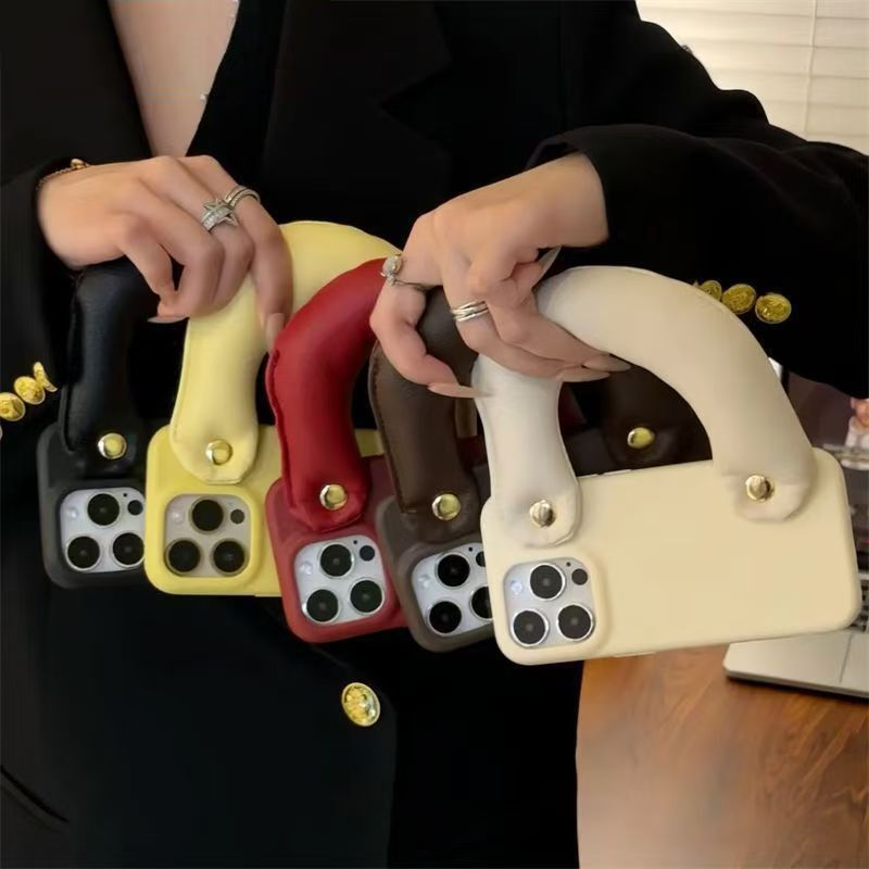 Leather Wristband Handle Apple 17Promax/16Pro Anti-Fall 15Pro All-Inclusive 13Pro Mobile Phone Case 14Pro