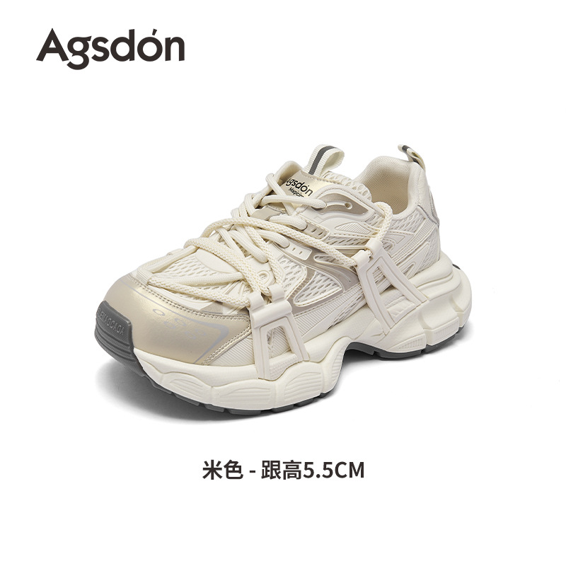 Augustion zapatos de papá de suela gruesa para mujer 2025 nuevo estilo de malla de verano ligero ocio deportes pequeños zapatos blancos marea ins