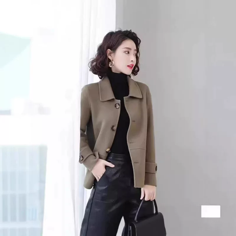 Зимнее короткое шерстяное пальто-кардиган в стиле Chanel, свободный крой, для повседневного образа